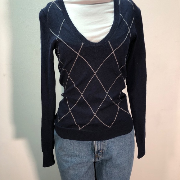 90's Preppy Club Monaco Merino Argyle Diamond Print Sweater S - Picture 4 of 4